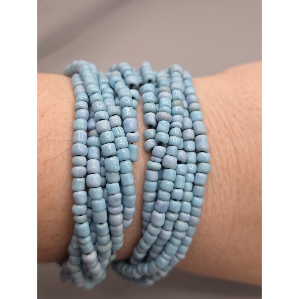 Stylish Wood Buckle Turquoise Seed Beads Bracelet 7"